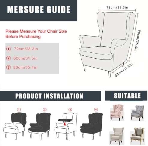 NILUOH Wingback Chair Covers 2-Piece, Armchair Slipcovers - Image 6