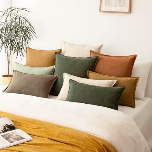 Foindtower Linen Solid Decorative Throw Pillow Cover 26x26 Inch Dark Green - Image 7