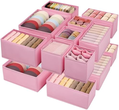 Drawer Clothing Organizer 16-Pack, Fabric Pink Underwear Dividers by WRRLORS