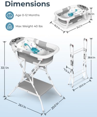 2-in-1 Baby Bath with Stand, Foldable Dinosaur Bathtub - Image 7