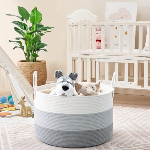 67L Large Woven Blanket Basket, Cotton Rope Baby Laundry Hamper - Image 6