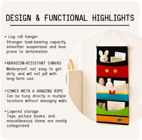 3-Pocket Hanging Wall Organizer, Colorful Block Over Door Storage Pockets - Image 7