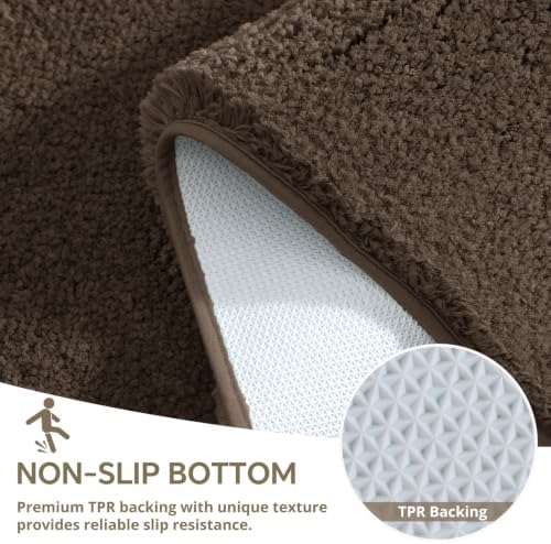 Polyester Bathroom Rug 24"x36" Brown, Non-Slip Soft Shaggy Bath Mat - Image 6