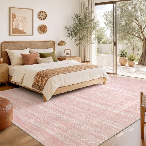 Nakagishi Boho 4x6 Pink Area Rug Living Room Rugs Machine Washable - Image 6