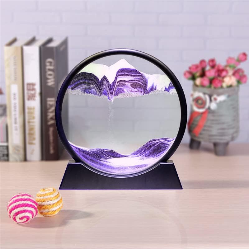 Moving Sand Art Picture,Liquid Motion 3D Sea Sandscape in Motion Display, Flowing Sand Frame Desktop Art Bookshelves Home Office Decoration (12 inch, Purple)