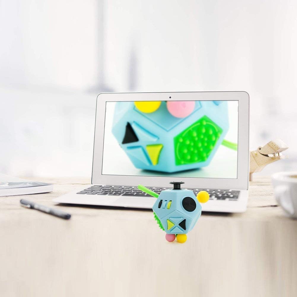 12 Sided Finger Cube Toys, Fidget Toys Relief Stress, Autism and Anxiety Depression for Kids Adults (Blue, Normal)