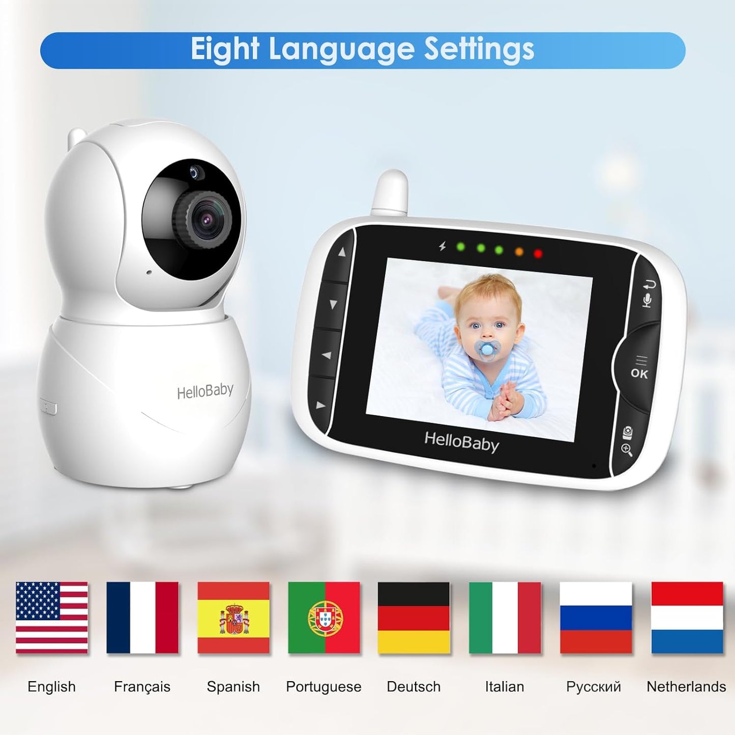 HelloBaby Monitor with Camera and Audio, IPS Screen LCD Display Video Baby Monitor No WiFi Infrared Night Vision, Temprature Screen Lullaby, Two Way Audio and VOX Mode (HB66pro)