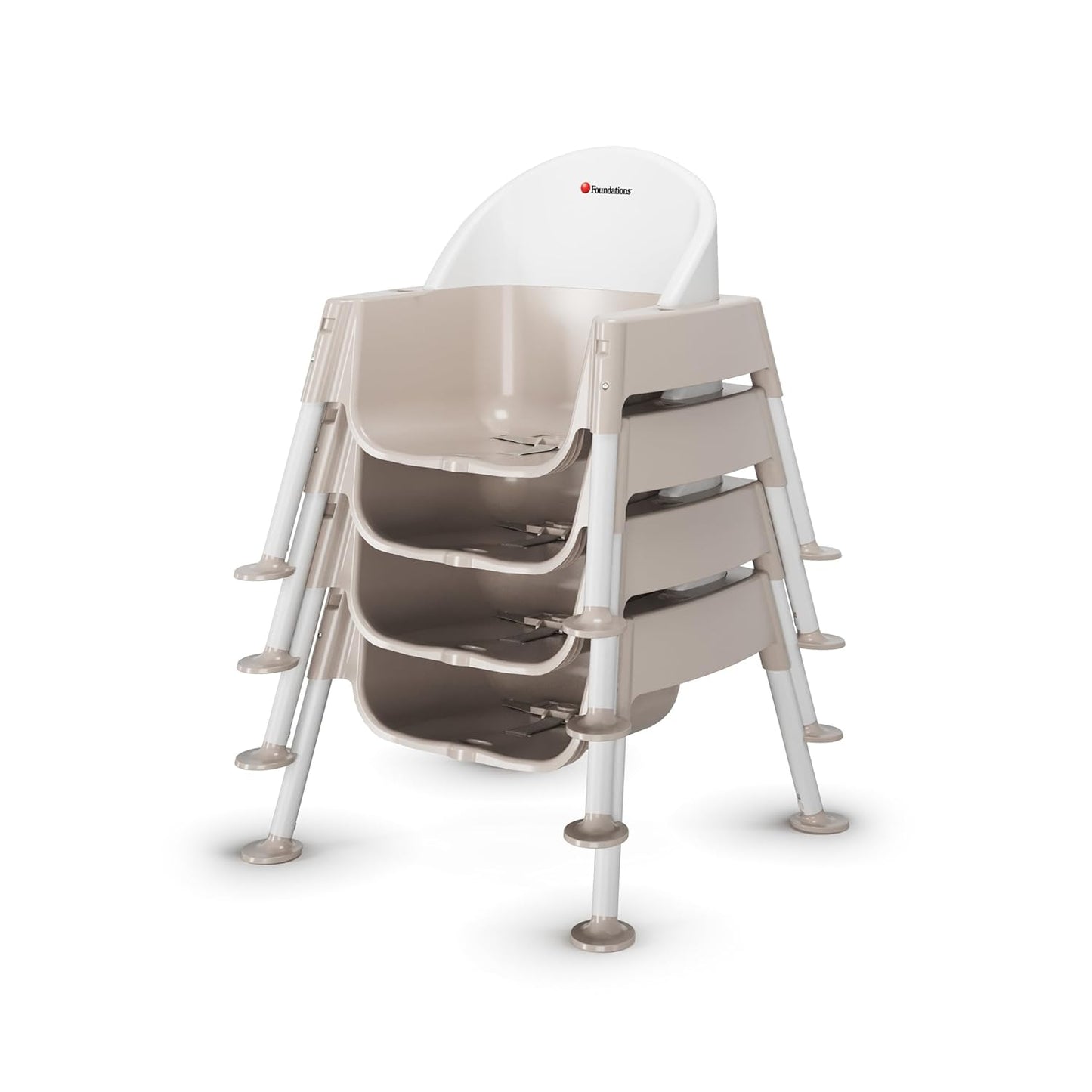 Foundations Secure Sitter 5" Feeding Chair, Stable “No Tip” Feet, 3-Point Adjustable Harness, Removable Tray, Easy to Clean, Smooth Plastic (White/Tan)