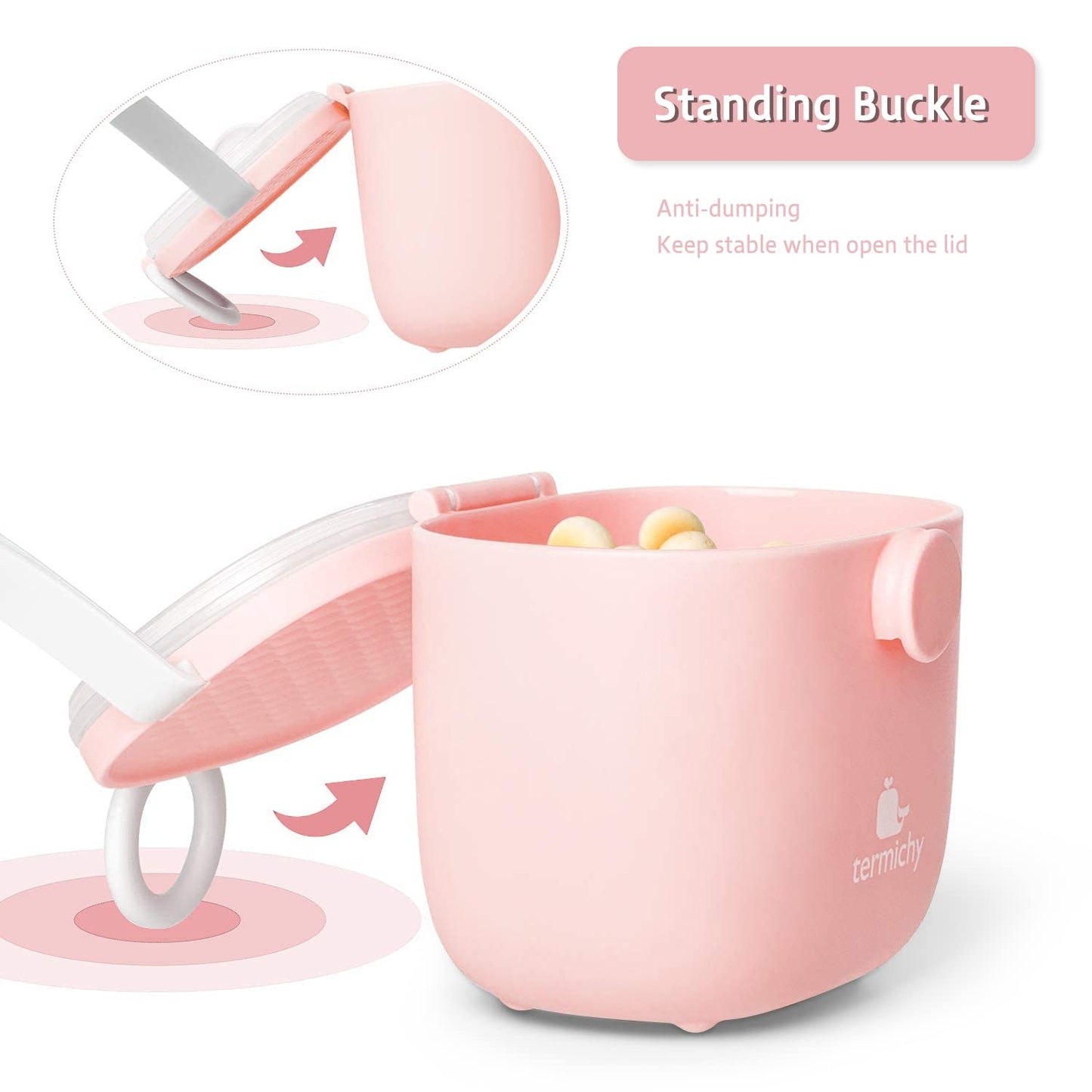 Termichy Baby Formula Dispenser, Portable Milk Powder Dispenser Container with Carry Handle and Scoop for Travel Outdoor Activities with Baby Infant, 8.8OZ, 0.55LB, 250g (Pink-2pack)