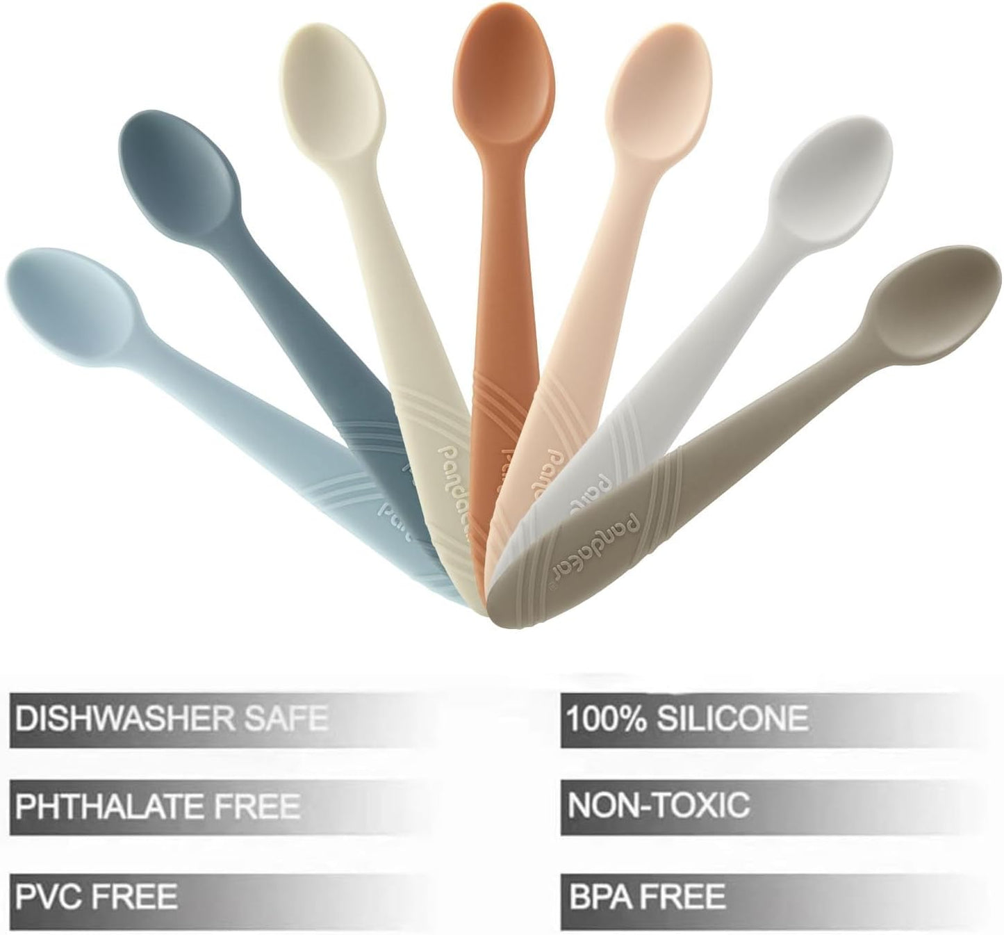 PandaEar 7 Pack Silicone Baby Feeding Spoons, First Stage Training Spoon Infant Utensils Feeding Supplies, BPA Free Gum-Friendly Soft Tip Baby Led Weaning Spoon