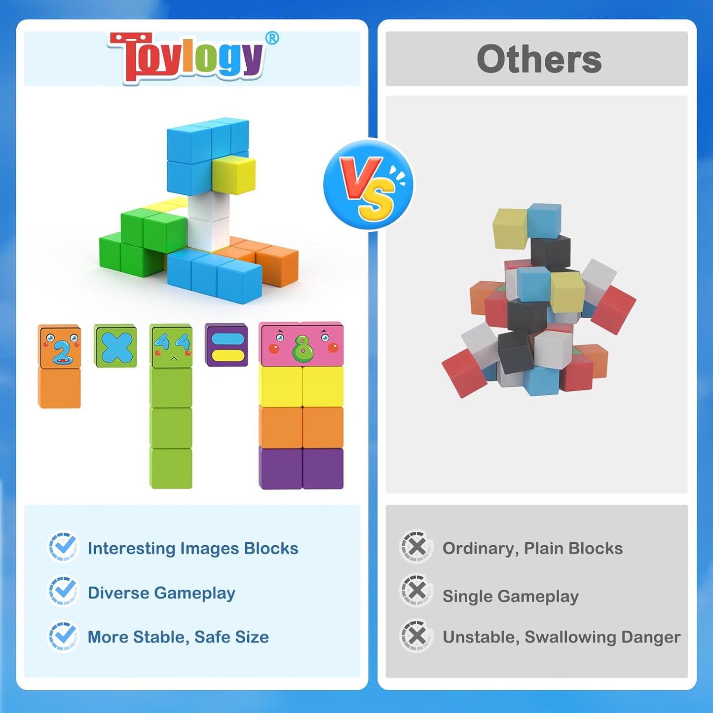 Magnetic Blocks World Building Blocks Edition, STEM Educational Montessori Sensory Learning Toddlers Toys for 3 4 5 Year Old Boys Girls, Number Games 1-10, Birthday Gifts for 3-5 4-8 Year Old Kids