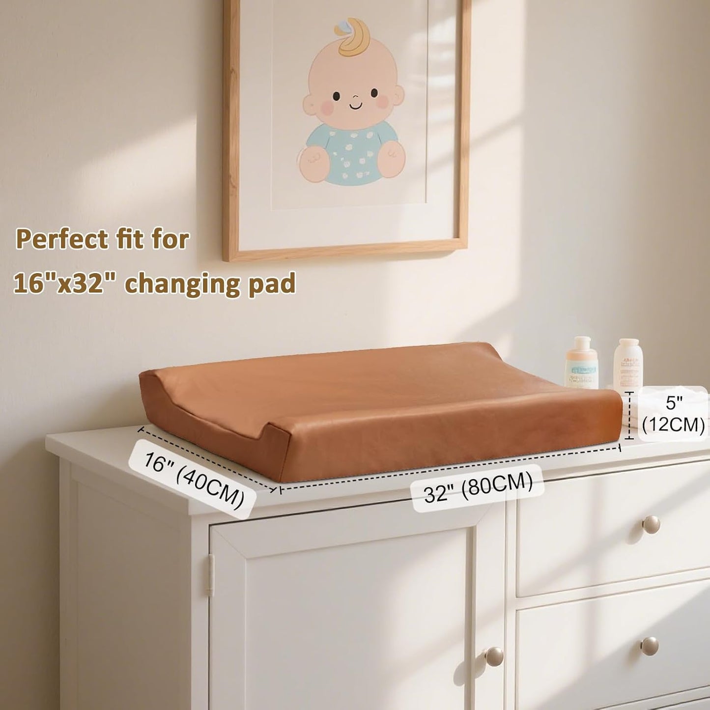 Owlowla Changing Pad Cover,Waterproof Changing Pad Covers-Soft Leather Diaper Changing Table Cover,Fits Standard Changing Pads for Baby Boy Girl(Brown)