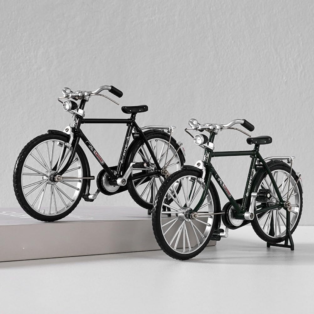 Miniature Alloy Bicycle Collections Bookshelf Decor, Metal Art Home Accessories, Desk Accessories Toy Finger Bike for Collections Home Living Room Bar Coffee Ornaments (Green)