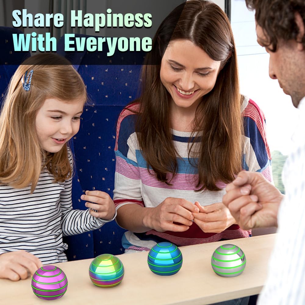Luminous Desk Spinning Toys for Kids Adults, Metal Optical Illusion Fidget Spinner, Glow in The Dark Kinetic Sterss Ball, Stress Relief ADHD Gifts for Office Classroom Boys Girls Boyfriend