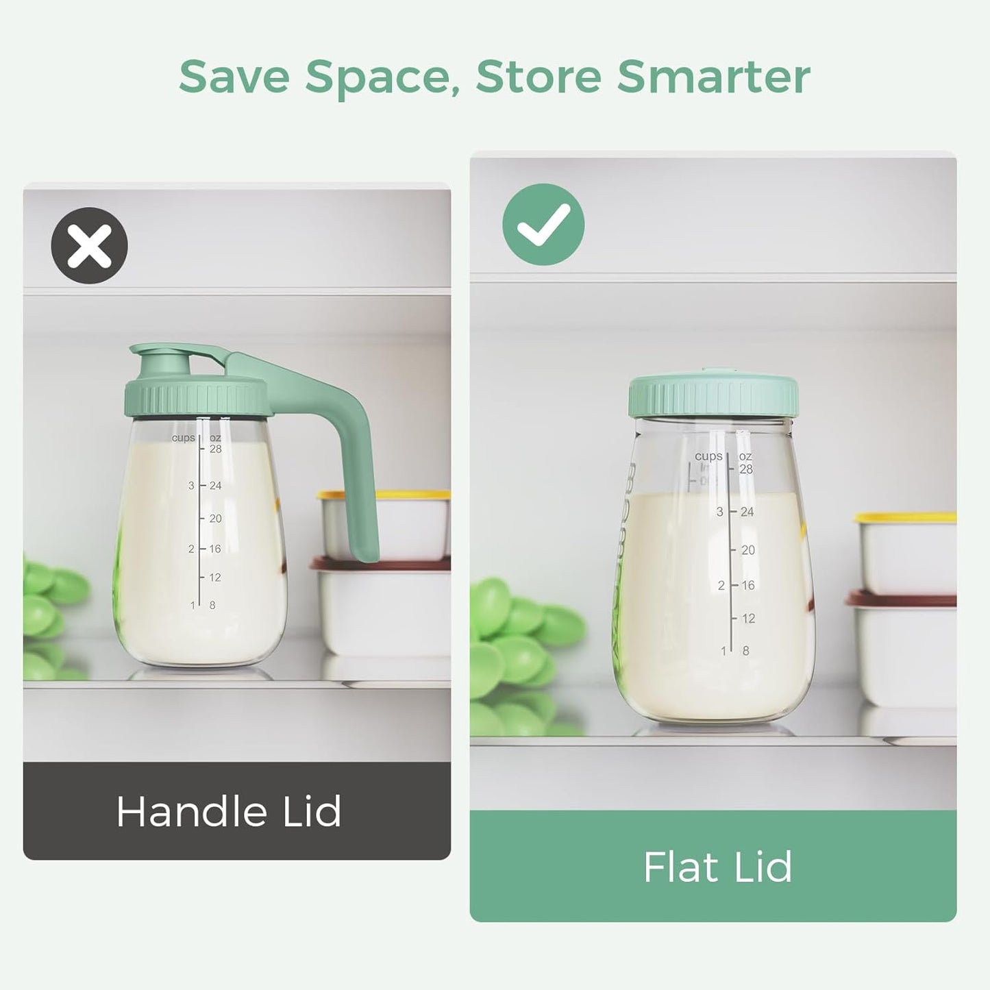 Momcozy Glass Breast Milk Pitcher Lid, Leak Proof with Thickened Silicone Seal, Easy-Open Design with Pressure Release Valve, Dishwasher Safe and Food Grade Caps-1 Pack, Green
