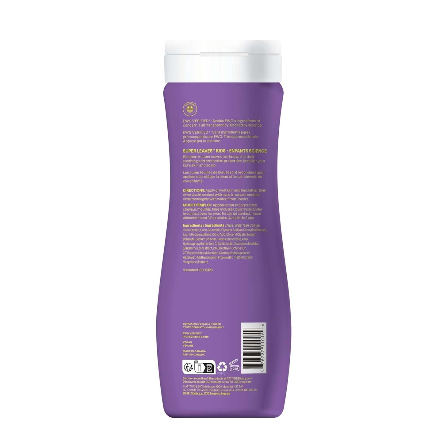ATTITUDE Shampoo and Body Wash for Kids, EWG Verified Hair and Body Cleanser, Dermatologically Tested Soap, Plant and Mineral Based Bath Products, Vegan, Vanilla & Pear, 16 Fl Oz