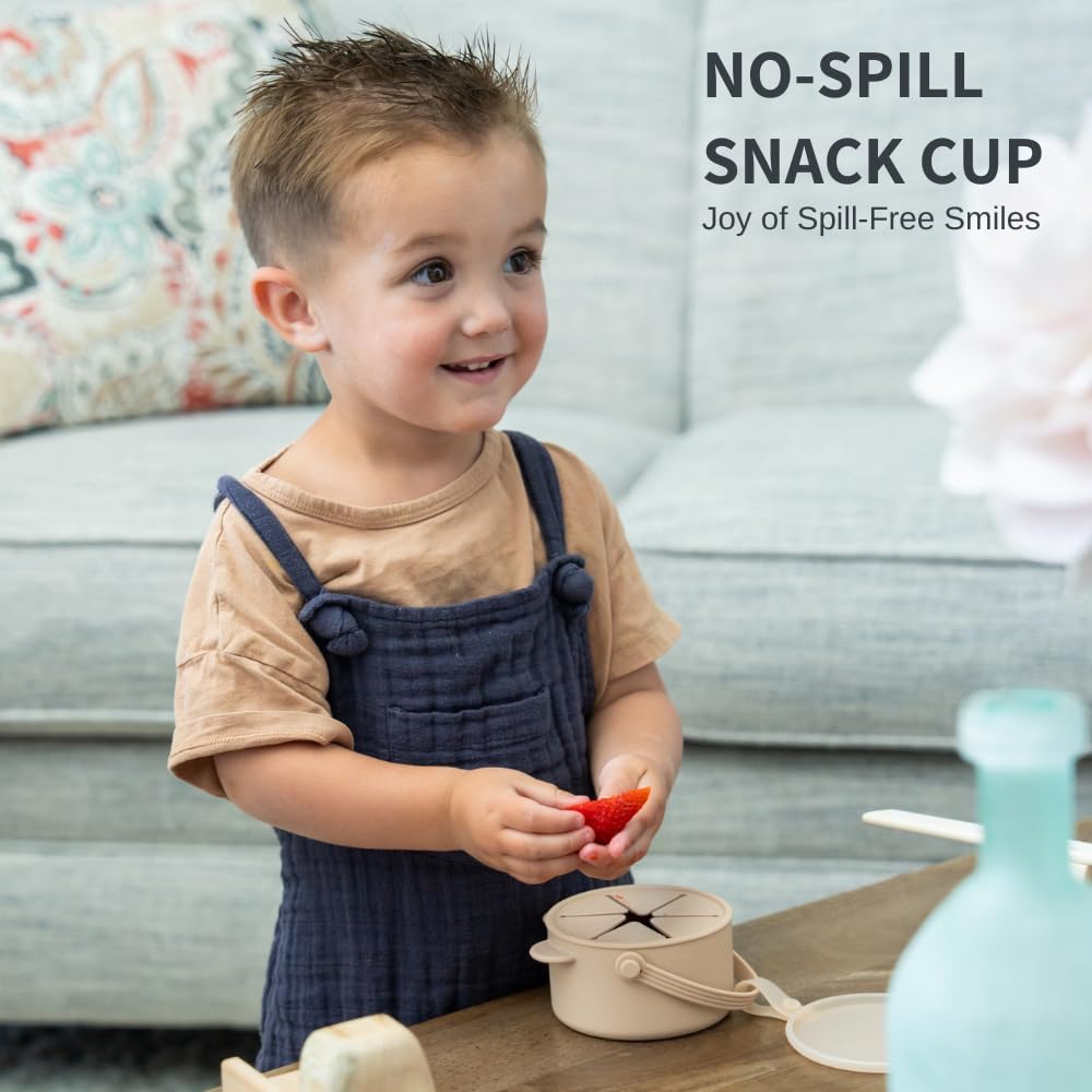 Silicone No Spill Snack Cups for Toddlers – Portable Baby Snack Cup Containers with Dustproof Lid – Dishwasher-Friendly Toddler Spill Proof Cups Without BPA, Lead, or Phthalates – Blue and Pink