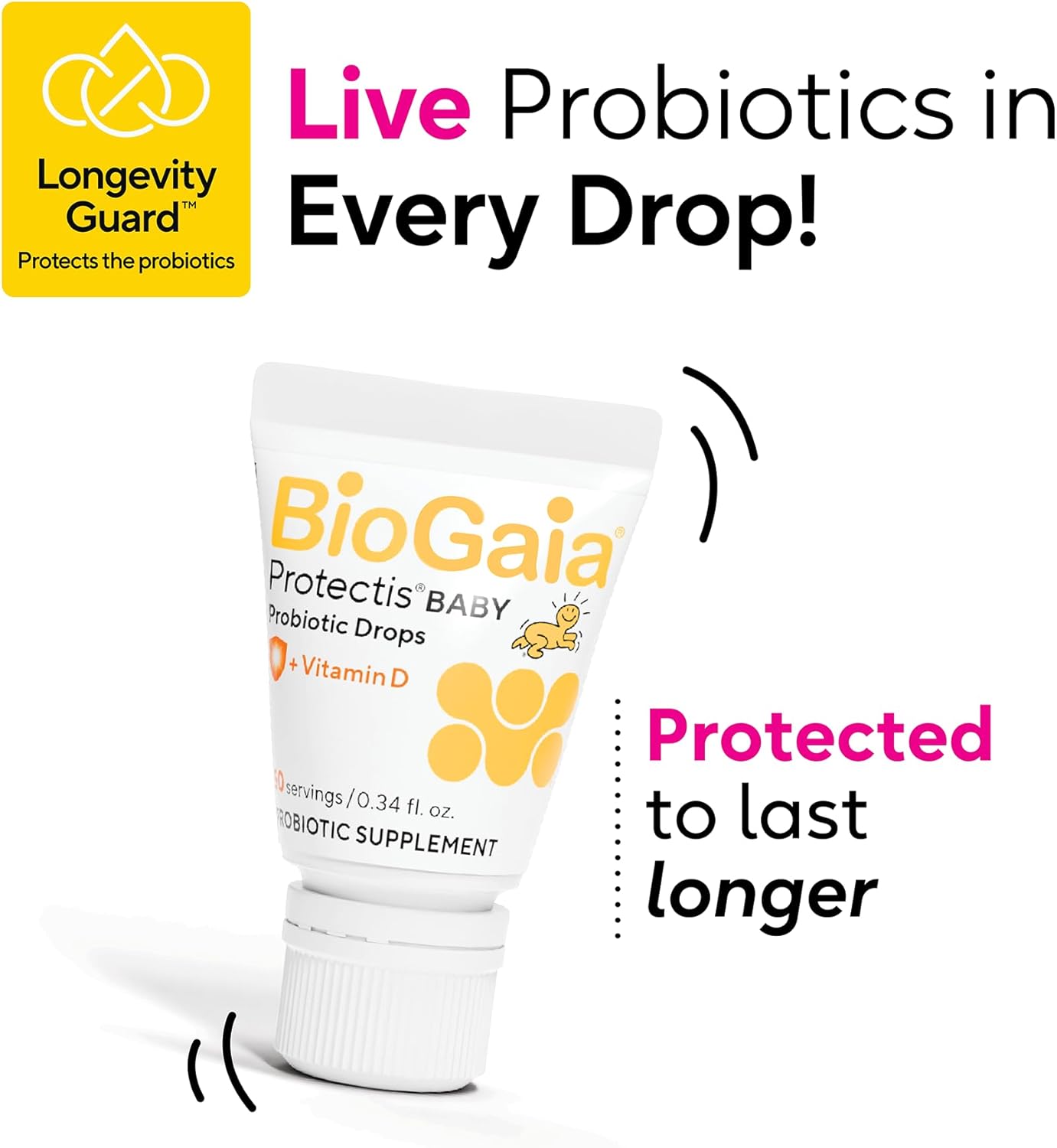 BioGaia Baby Probiotic Drops - Colic & Gas Relief + Vitamin D, 50-Day Supply, Safe for Newborns, Reduces Crying, Fussing, Colic, Gas, Spit-ups & Constipation, No allergens, Dairy or Soy (Pack of 2)