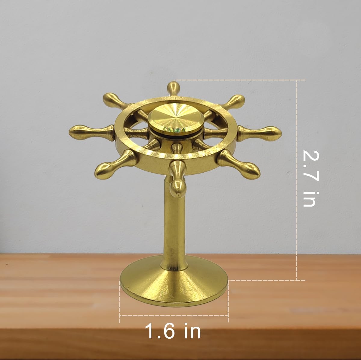 Brass Spinner Ship Wheel, Kinetic Desk Toy Spin with Stand, High Speed Bearing Metal Hand Spinners Anxiety Finger Tabletop Toys Gyro (Small)