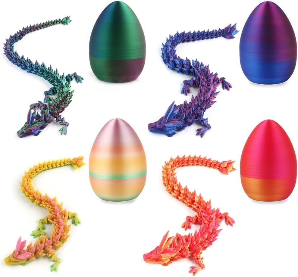 3D Printed Dragon Egg, 3D Dragon Eggs with Dragon Inside, Articulated Crystal Dragon Fidget Toy for Autism/ADHD, Home Decor Executive Desk Dragon Toys for Kids Adults (Laser Green)
