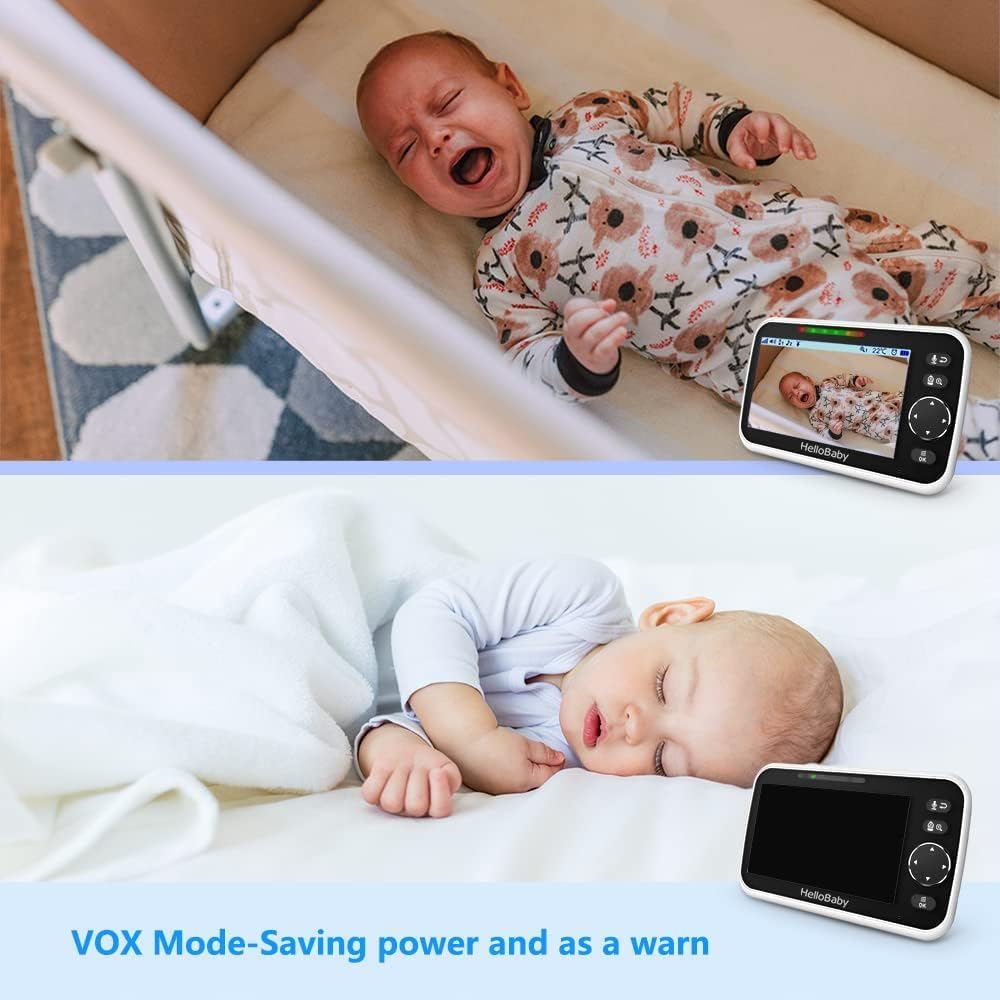 HelloBaby Upgrade 5’’ Baby Monitor with 30-Hour Battery, 2 Cameras Pan-Tilt-Zoom, 1000ft Range Video Audio Baby Monitor No WiFi, VOX, Night Vision, 2-Way Talk, 8 Lullabies and Temperature