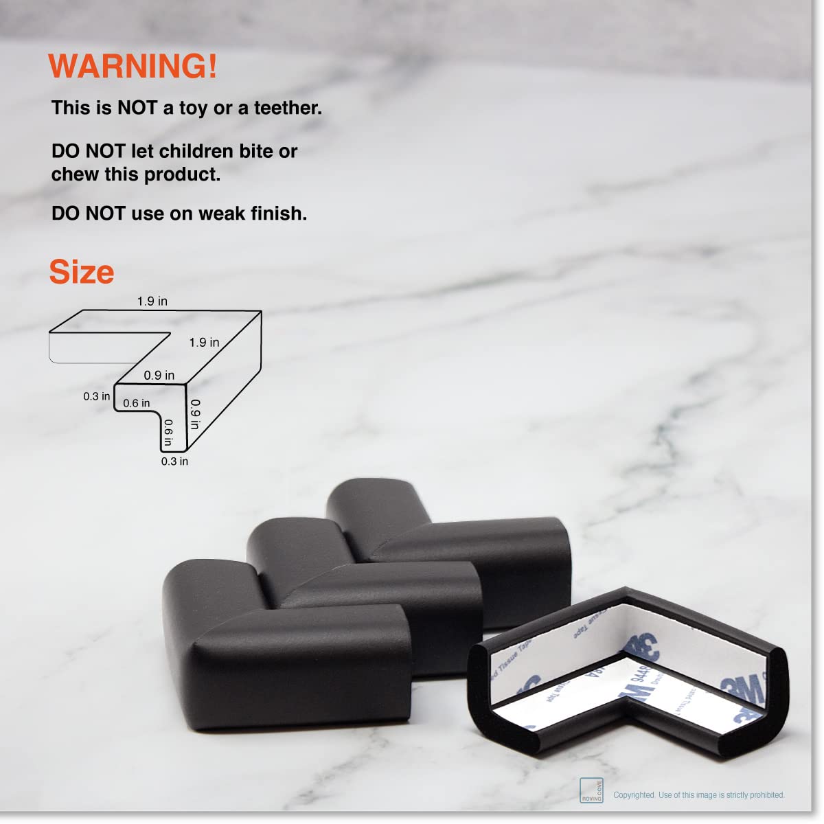 Roving Cove Slim-Fit Corner Edge Protector for Baby Proofing (Small 18ft Edge 8 Corners), Furniture Safety Bumper Guard, Soft NBR Rubber Foam, 3M Adhesive, Onyx Black