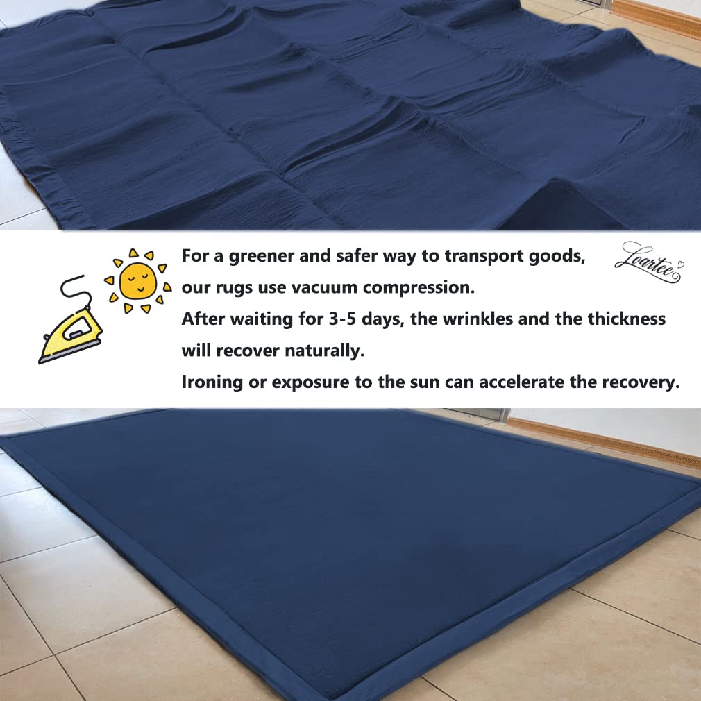 Loartee Coral Velvet Crawling Rug (6'8"x7'9", Dark Blue) for Toddler Children Play Area Rug Yoga Mat Exercise Pad