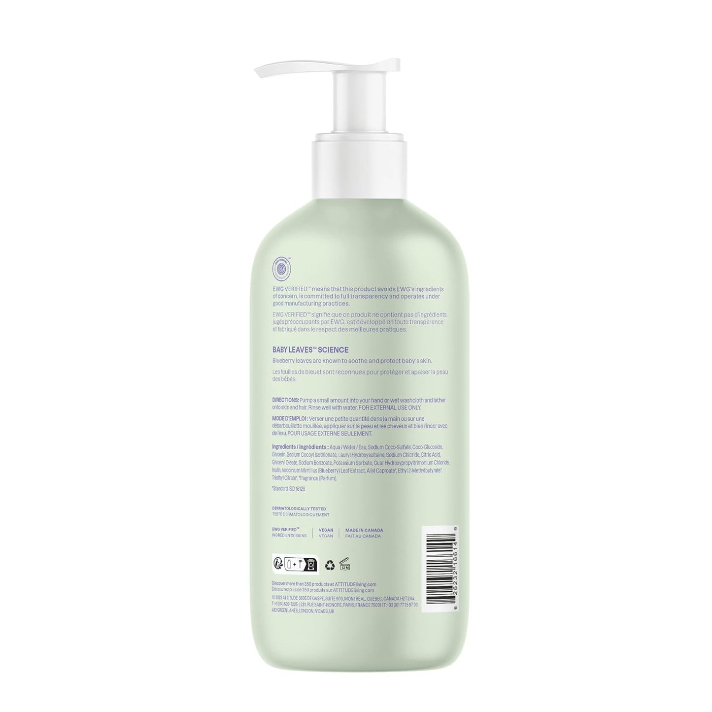 ATTITUDE 2-in-1 Shampoo and Body Wash for Baby, EWG Verified, Dermatologically Tested, Made with Naturally Derived Ingredients, Vegan, Sweet Apple, 16 Fl Oz (Pack of 3)