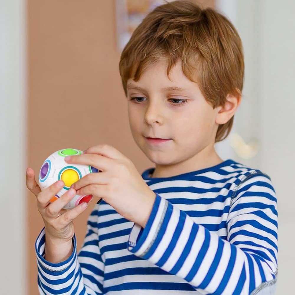 D-FantiX 4Pcs Rainbow Puzzle Ball, Brain Teasers Fidget Toys for Kids Ages 3+, Stress Reliever Magic Travel Toy for Boys & Girls