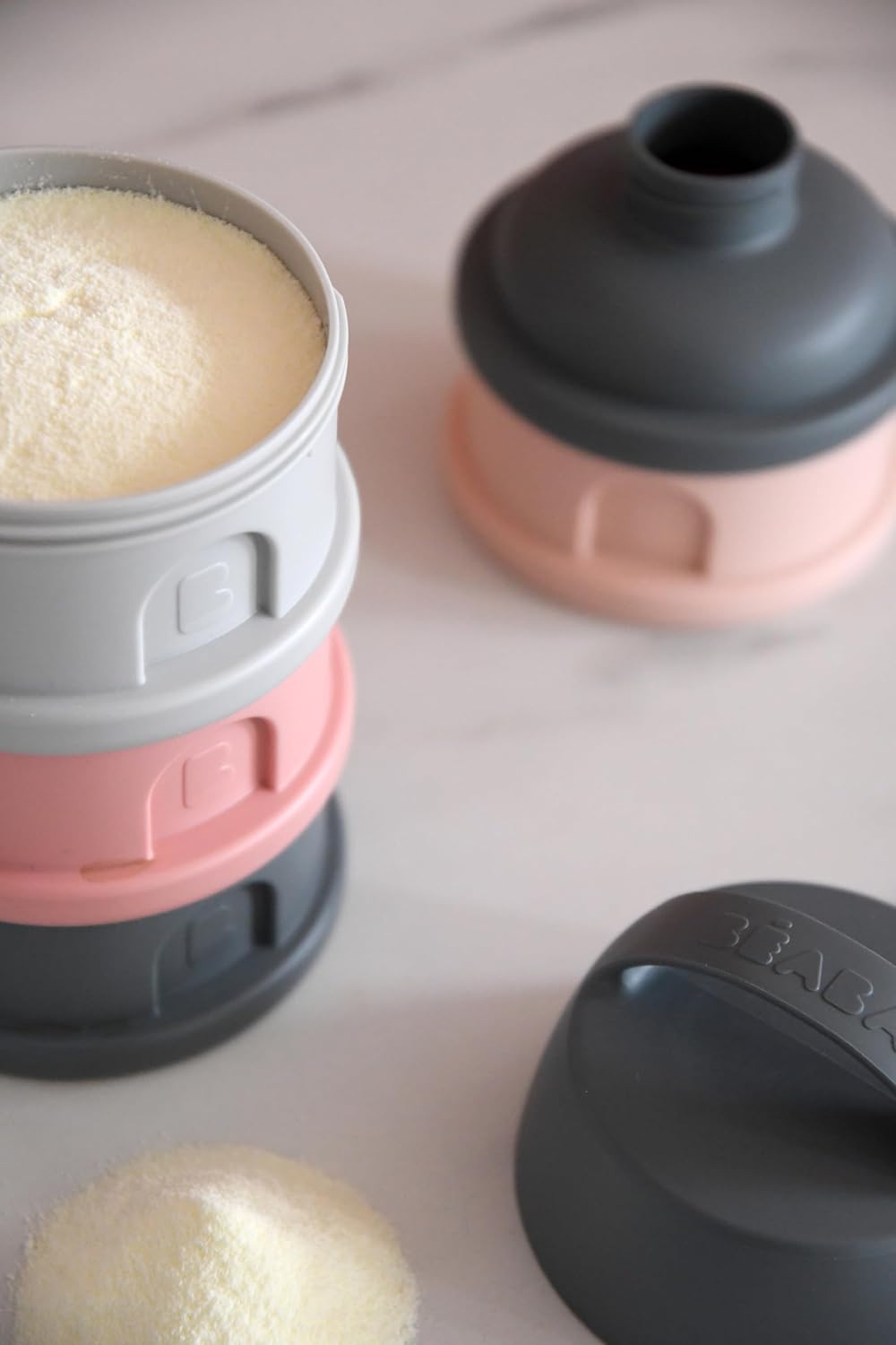 BEABA Formula and Snack Container, Baby Formula Dispenser, Toddler Baby Snack Storage Container, Holds up to 11 Doses of Milk Powder Per Compartment, Made in France, Rose