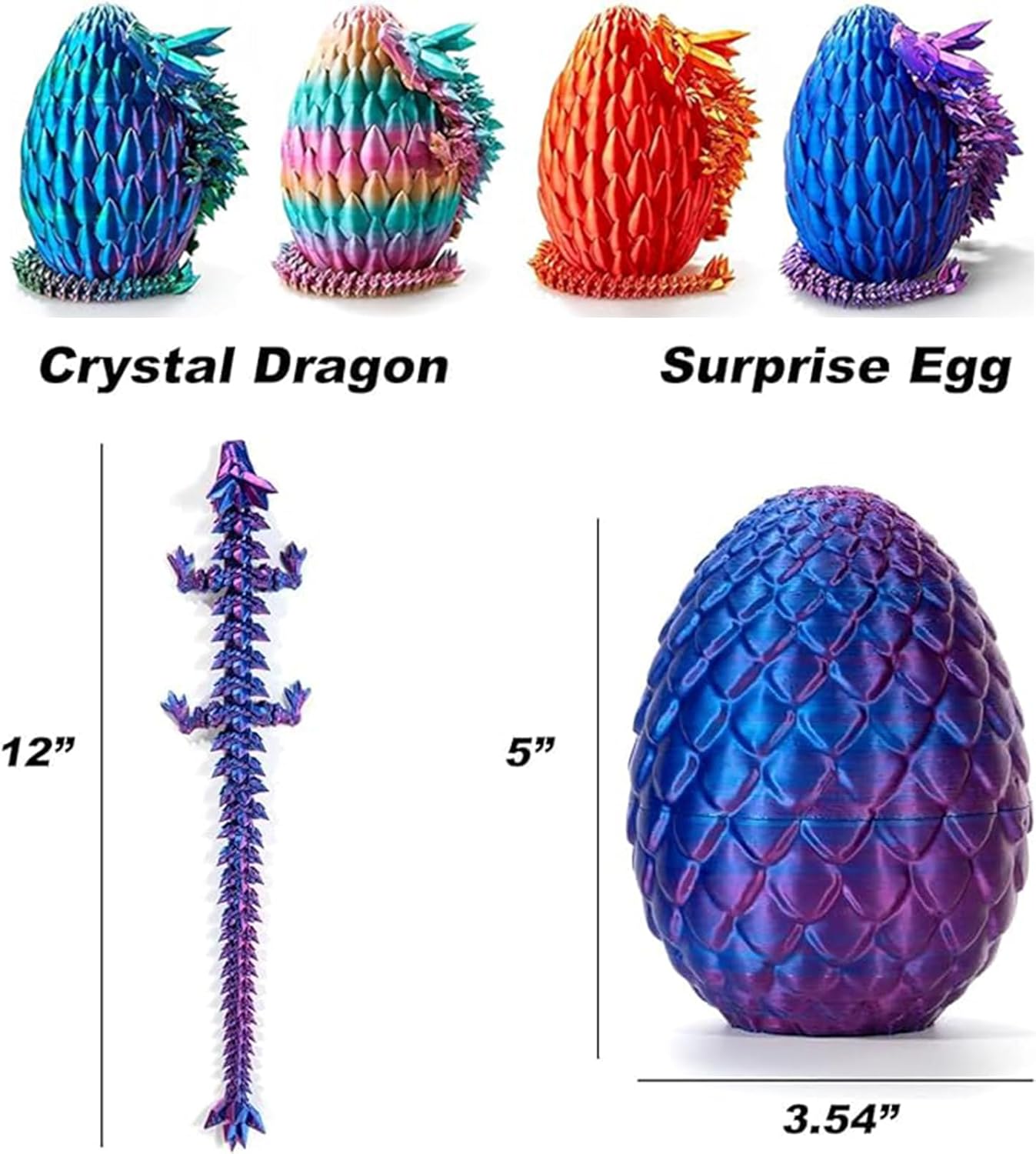 Dragon Egg,3D Printed Articulated Dragon,Dragon Eggs with Dragon Inside,Dragon Toy,3D Printed Dragon Egg Fidget Toys,New Full Articulated Dragon Crystal Dragon (Red)