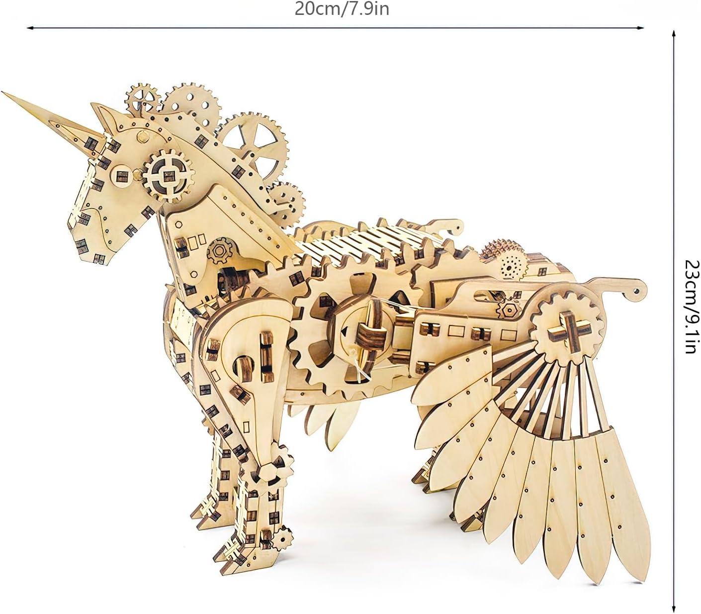 3D Wooden Puzzle Unicorn Mechanical Horse Model Set - Brain Teaser Game - DIY Educational Toy - Eco-Friendly Construction Kit - Perfect Desk Toy and Display Gift for Boys and Girls