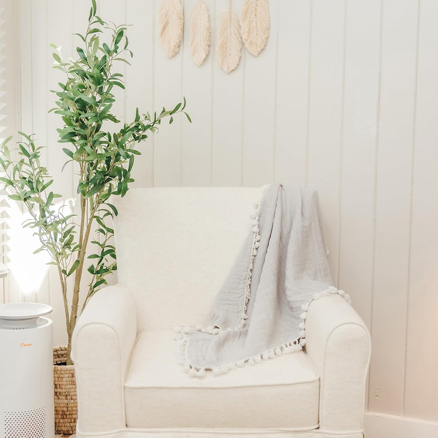 Crane Baby Muslin Swaddle Blanket, Soft Cotton Lightweight Nursery and Stroller Blanket for Baby Boys & Girls, Moonstone, 30" x 40"