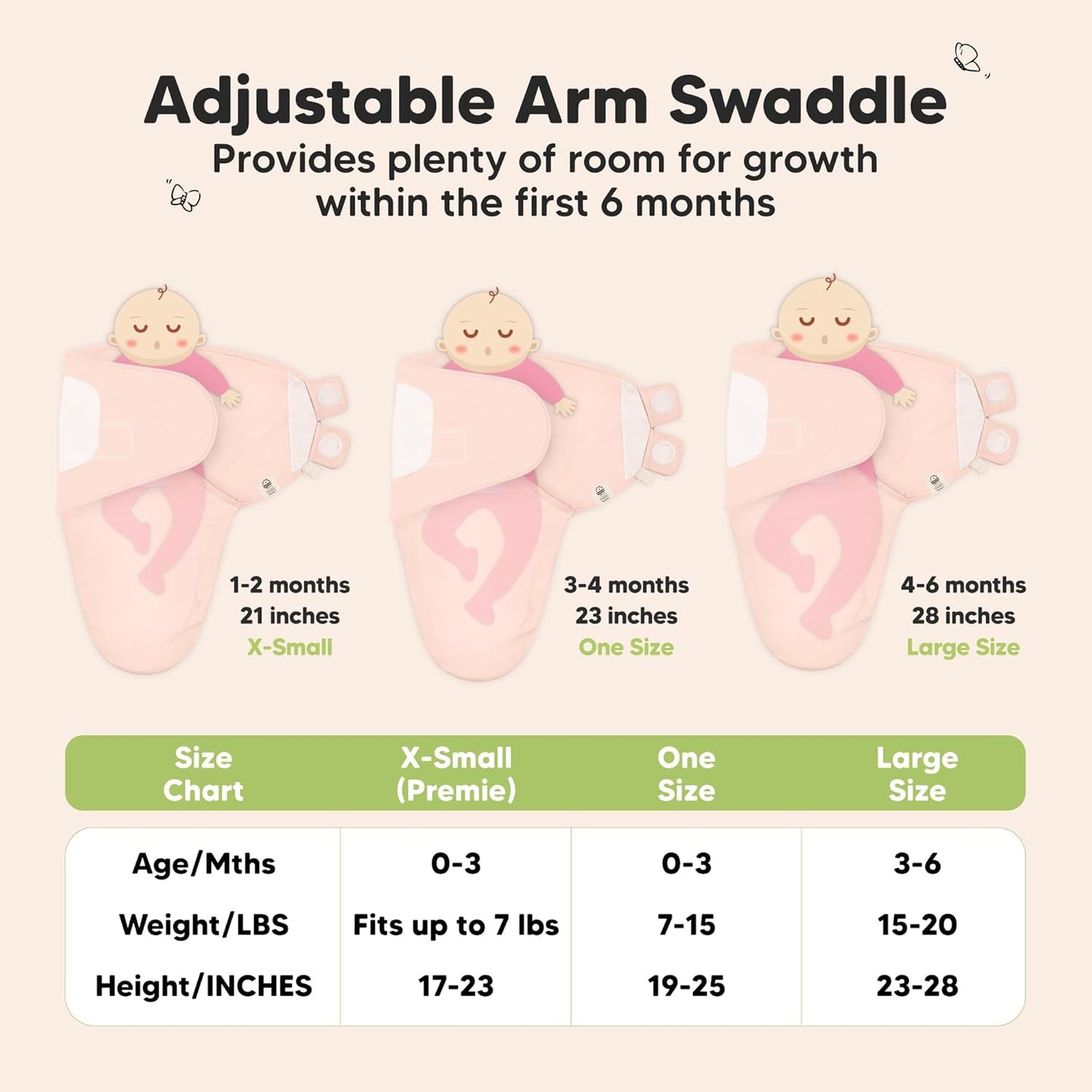 3-Pack Organic Baby Swaddle Sleep Sacks - Swaddles for Newborns, Infant 3-6 Months, Baby Girls, Boys, Soft & Snug Newborn Sleep Sack, Nursery Swaddling Blankets (Angelic, L)