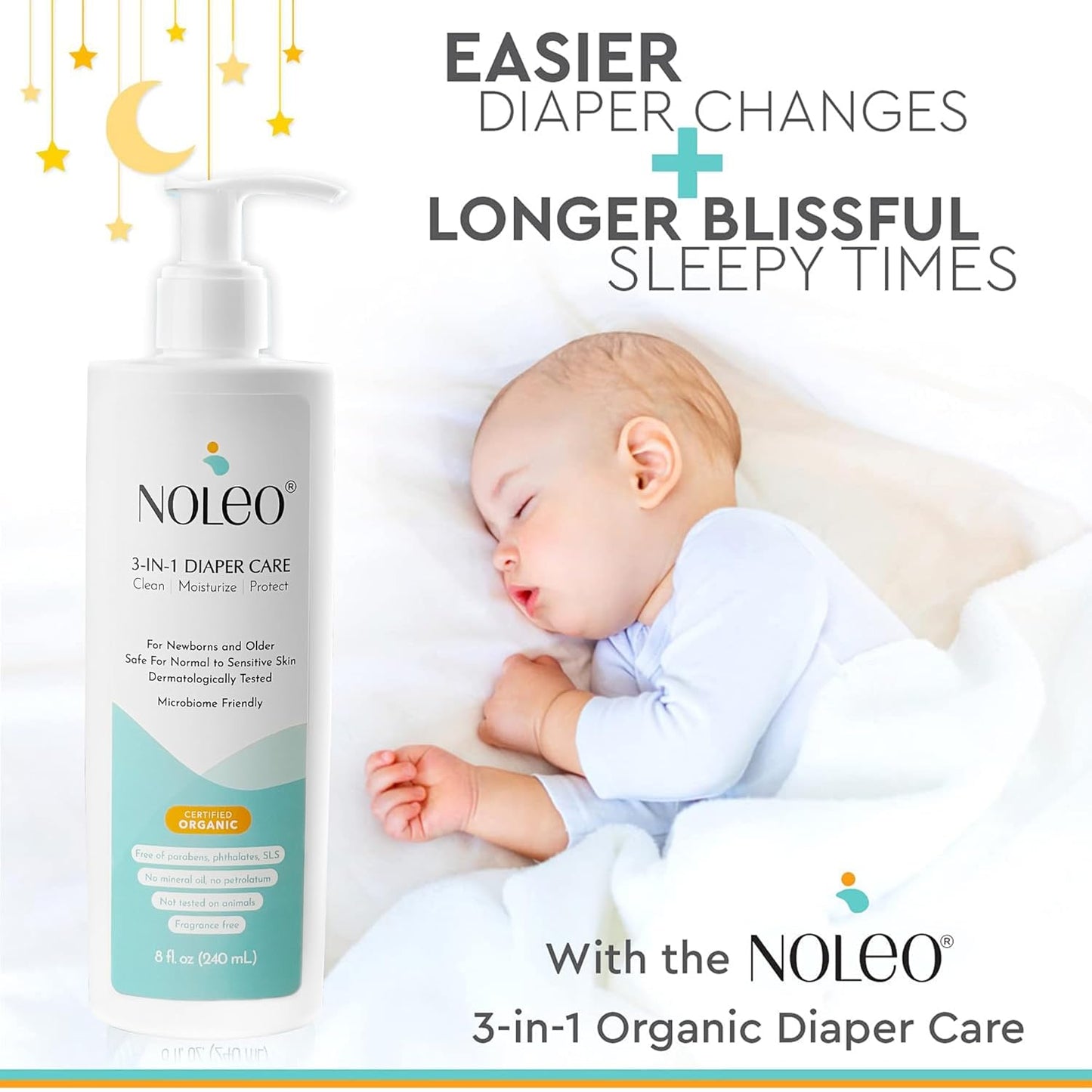 3-in-1 Diaper Care - Baby Cream, Cleanser & Baby Lotion Organic - Diaper Rash Cream - Baby Diaper Rash Ointment - Baby Care Products - Diaper Cream to Clean, Moisturize & Protect Baby Skin, 8 oz