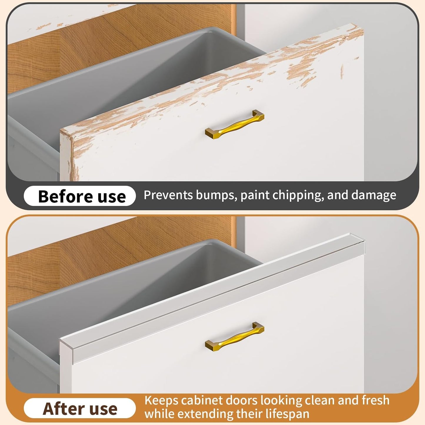 Cabinet Protectors for Kitchen Cabinets, Cabinet Door Edge Protector PVC Edge Guard Drawer Protector Prevent Wear, Chipping, Discoloration, Bumpers Clear, 3/4" Thick, 118'' Length