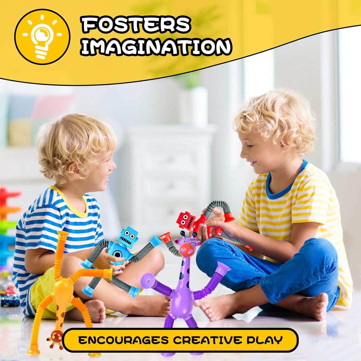 Autism Sensory Toys for Kid Boys Year Old Ages 4 5 6 7 8 9 10(8PCS), Suction Robot Toy Pop Tube Fidget Toys Autistic Travel Toys Valentine's Day Gift Easter Basket Stocking Stuffer for Kids