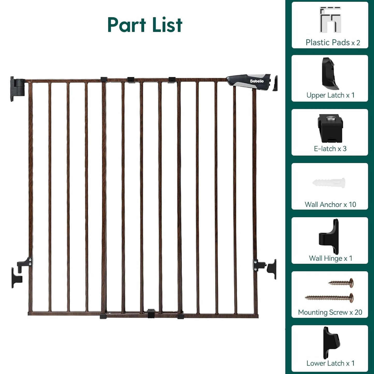 Babelio 26-43" No Bottom Bar Baby Gate for Babies, Elders and Pets, 2-in-1 Hardware Mount Dog Gate for The House, Stairs and Doorways, with Large Walk Thru Door, Black Wood Pattern