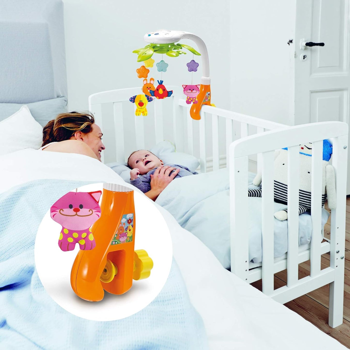 KiddoLab Baby Crib Mobile with Relaxing Music. Includes Ceiling Light Projector with Stars, Animals. Musical Crib Mobile with Timer. Nursery Toys for Babies Ages 0 & Older