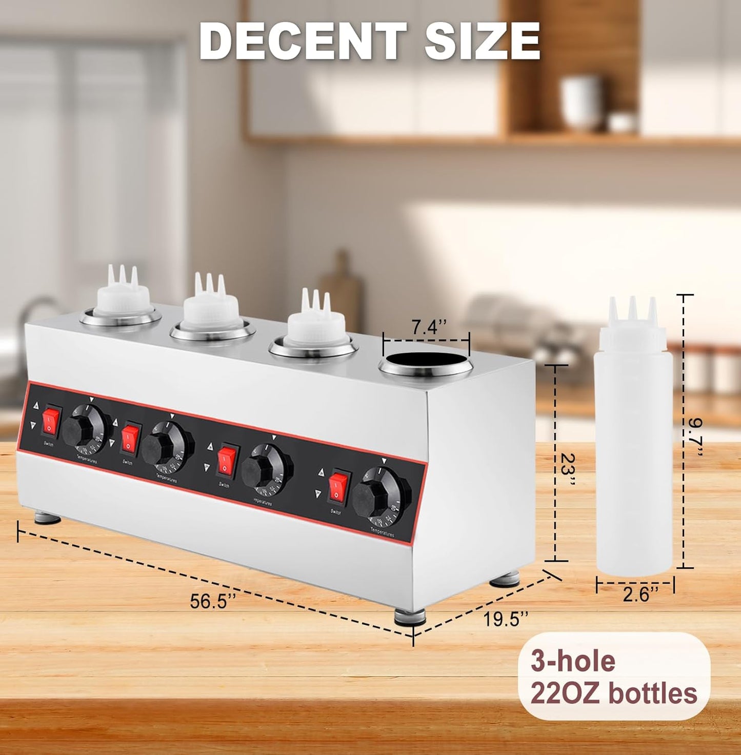 Sauce Warmer Dispenser Sauce Bottle Warmer Nacho Cheese Warmer Dispenser with 650ml Bottles, Bottle Warmer for Cheese Hot Fudge Caramel, 86-185℉110V