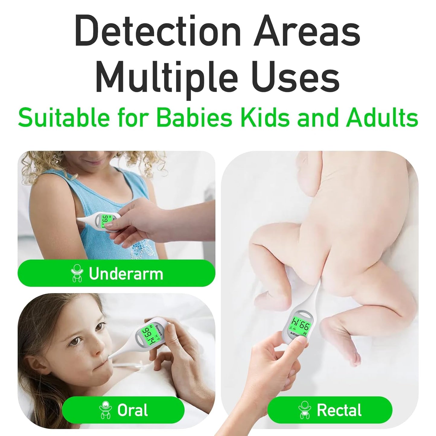 Boncare 9 Seconds Digital Basal Thermometer - Accurate Oral & Rectal Thermometer for Adults & Kids, Fever Alarm, Large Display (White)