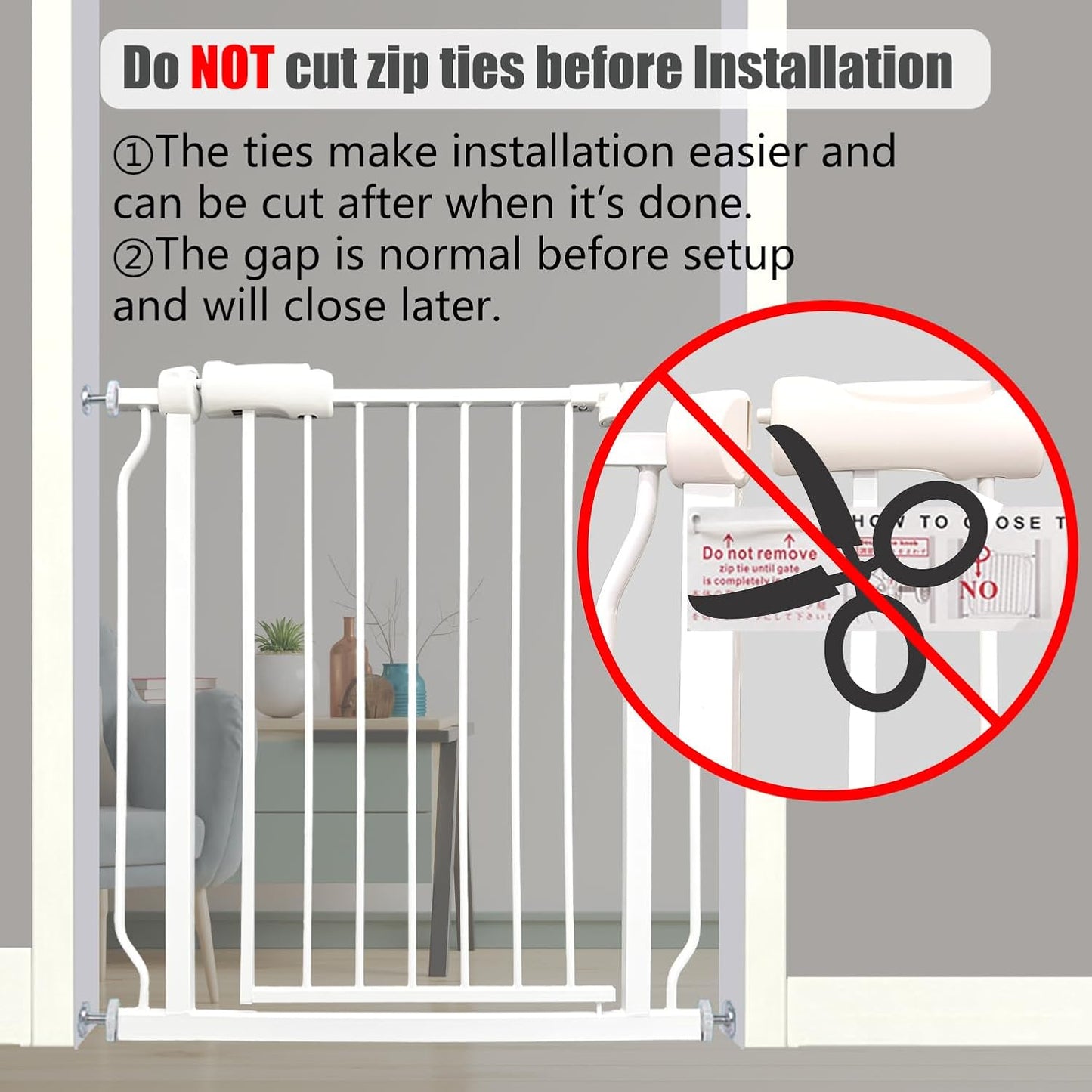 Heavy Duty Baby & Dog Safety Gate 86-104.7 Inch, White Metal, Tension Mounted No Drilling Pet Gate for Large Openings