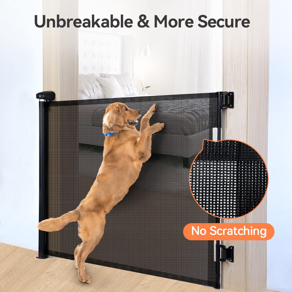 COMOMY Retractable Baby Gate for Stairs, 0-55" Mesh Dog Gate for House Doorways Hallways, 33" Tall Extra Wide Child Safety Gate for Kids Pets, Indoor and Outdoor (Black)