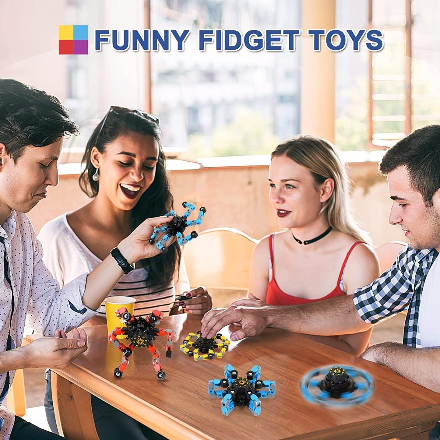 Fidget Toy Transformable Fingertip Gyro for Kid Adult Teen (4 Pack transformable Finger Spinners)