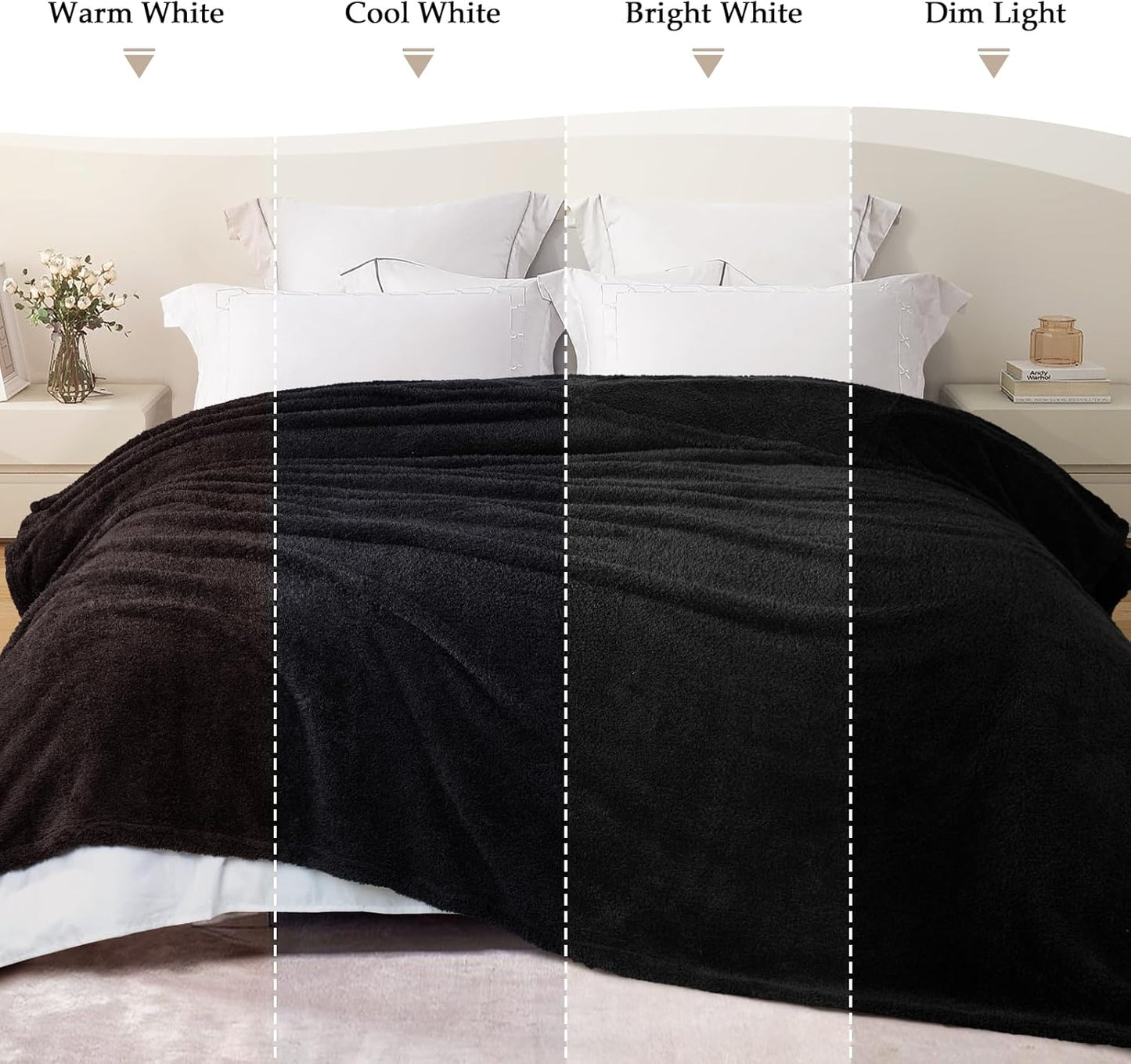 Exclusivo Mezcla Fleece Throw Blanket for Couch Sofa, Soft Warm and Fluffy Blankets for Women Men Girls Kids, Suitable for All Seasons, Black, 50x60 Inches
