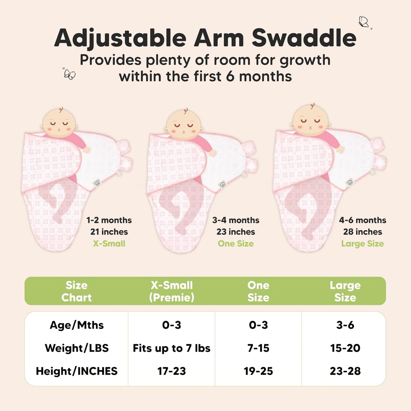 3-Pack Organic Baby Swaddle Sleep Sacks - Swaddles for Newborns, Infant 3-6 Months, Baby Girls, Boys, Soft & Snug Newborn Sleep Sack, Nursery Swaddling Blankets (Blossom, L)