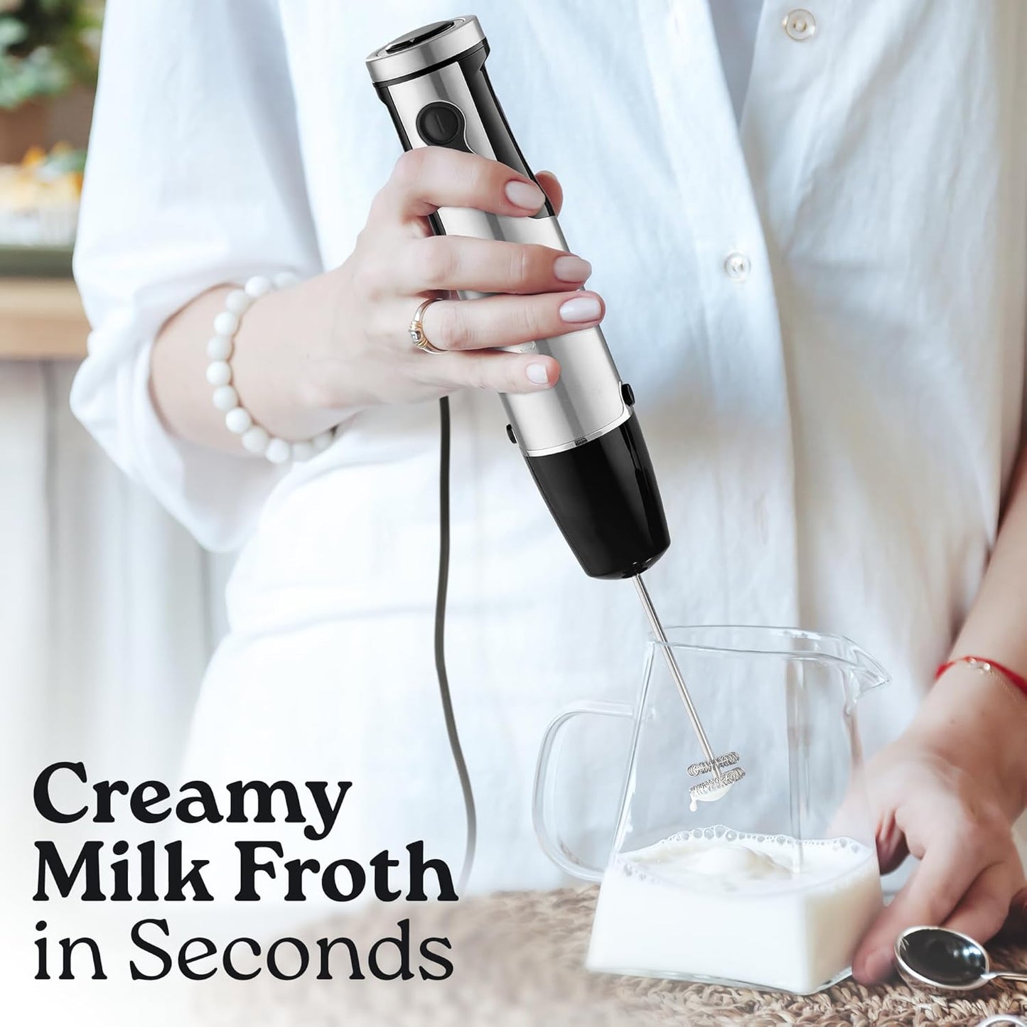 Zulay 4-in-1 Immersion Stick Mixer Hand Blender - 800 Watts, 12 Speeds, 5-ft Power Electric Cord, Handheld Portable, Stainless Steel Blades - With Whisk, Frother & Stick Blender Attachments - Black