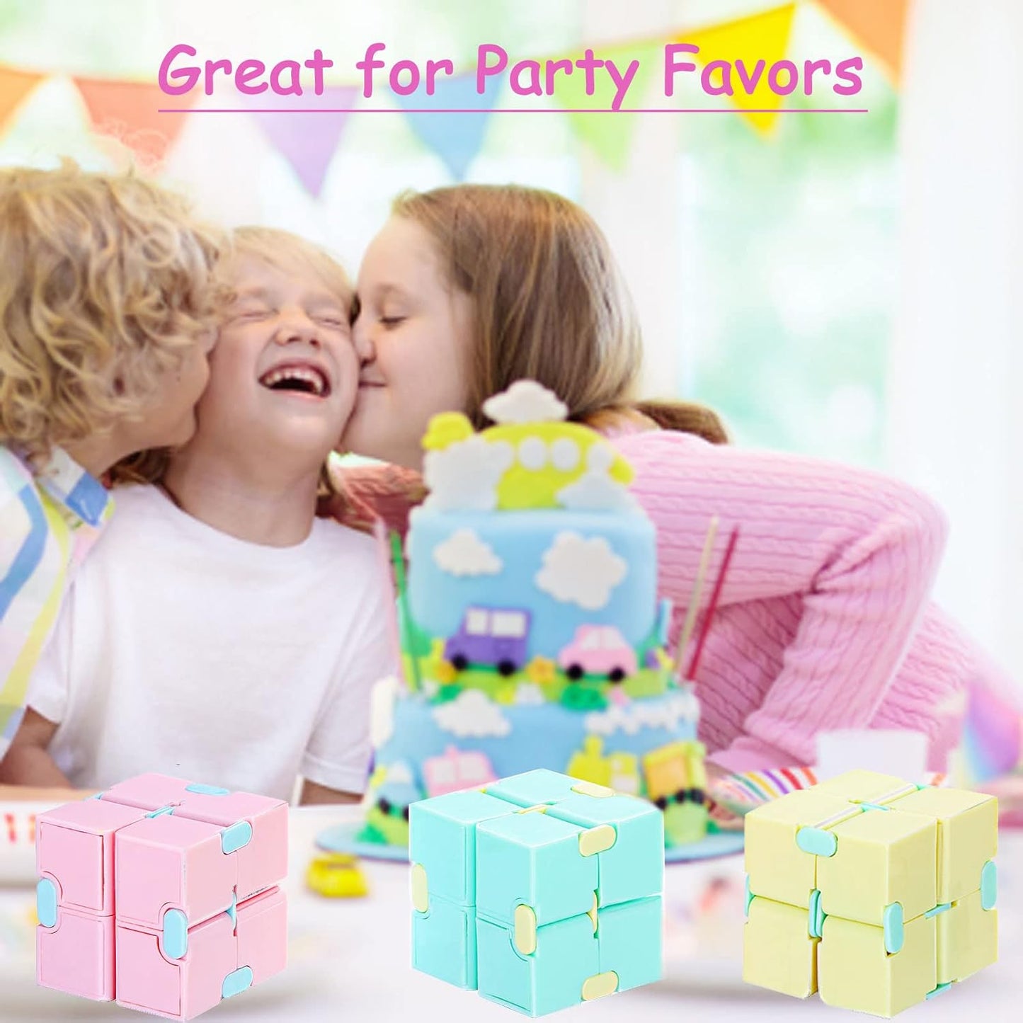 Chivao 60 Pieces Kids Party Favors Cube Toy Sensory Cube Valentine's Day Hand Held Block Sensory Game Cube Gadget Gift for Anxiety Stress Relief Birthday Goodie Bag Stuffers(Macaroon Style)