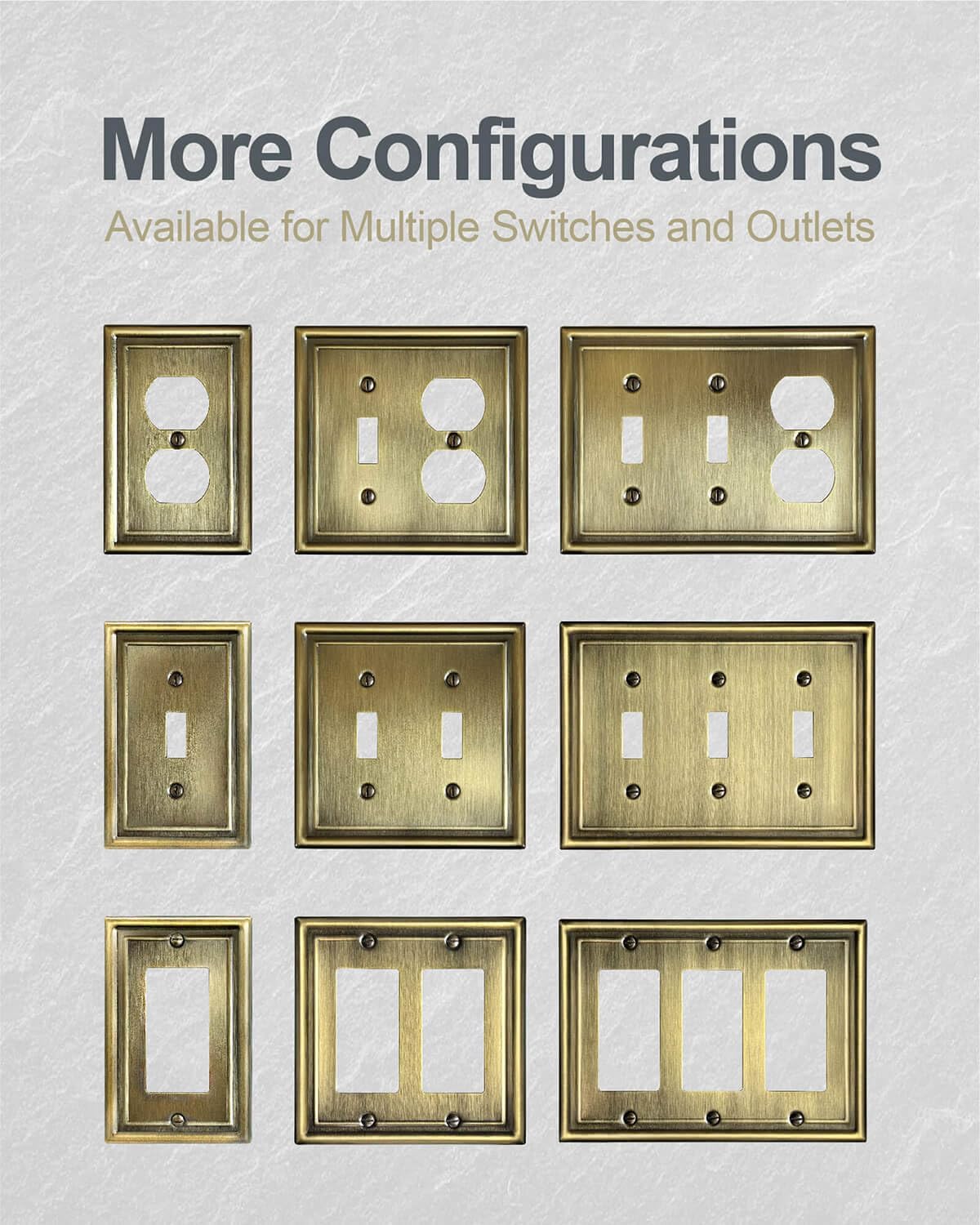 4-Pack Duplex Wall Plate, Decorative Antique Brass Outlet Covers, Metal Electrical Outlet Cover Plates, 1-Gang, Midsize