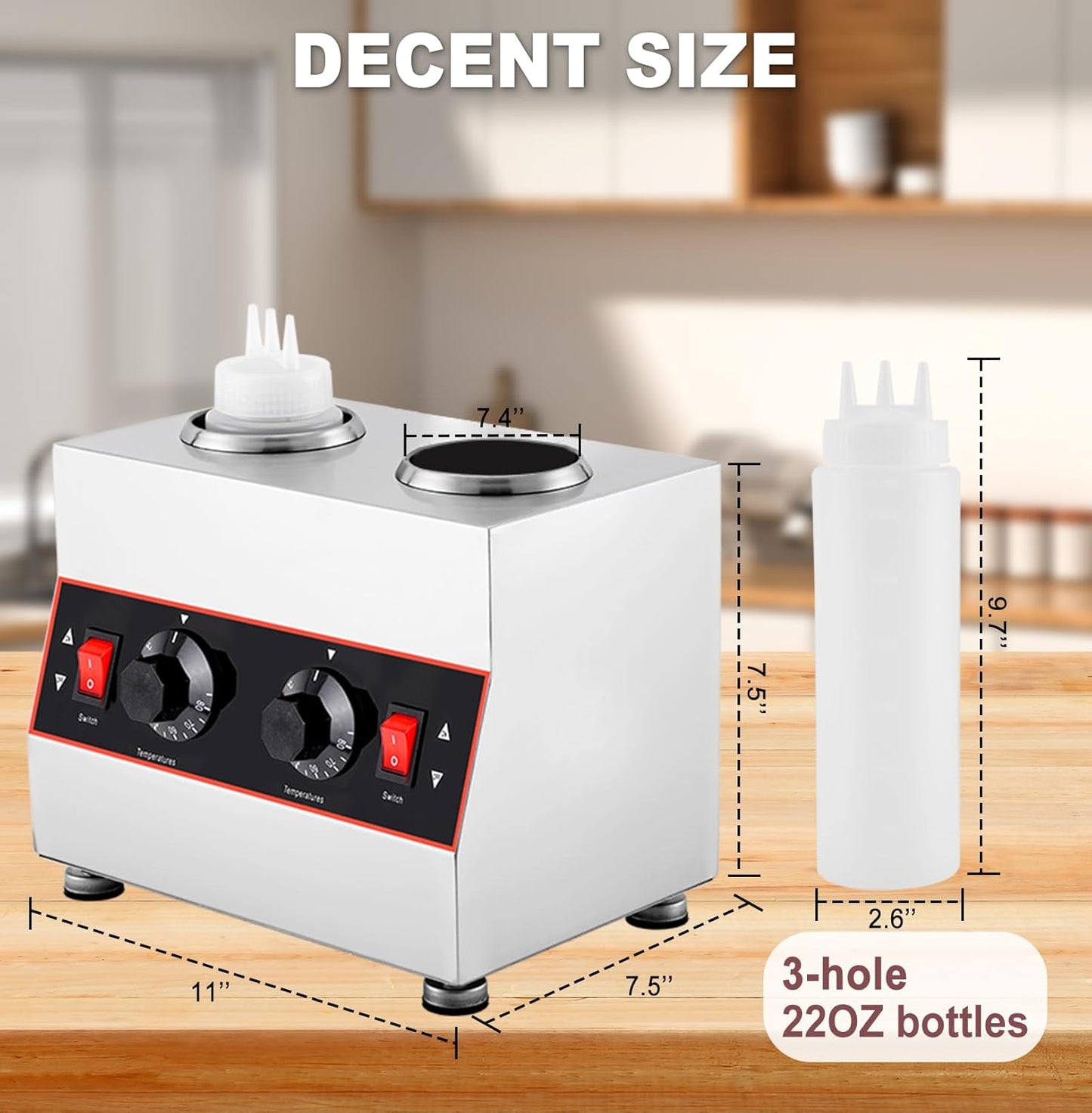 Electric Cheese Sauce Warmer Nacho Cheese Dispenser Warmer with 22oz Bottle, Bottle Warmer for Chocolate Hot Fudge Caramel 86-185 110V